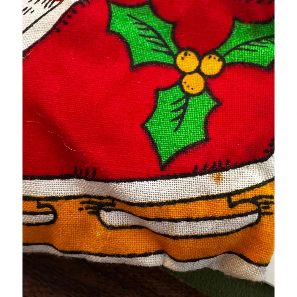 VTG‎ 5 Christmas Ornament Santa Plush Handmade Hand Sewn Fabric Pattern Panel